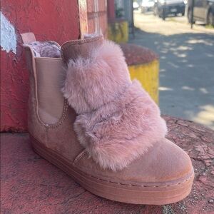 Pink Faux Fur Suede Sneakers